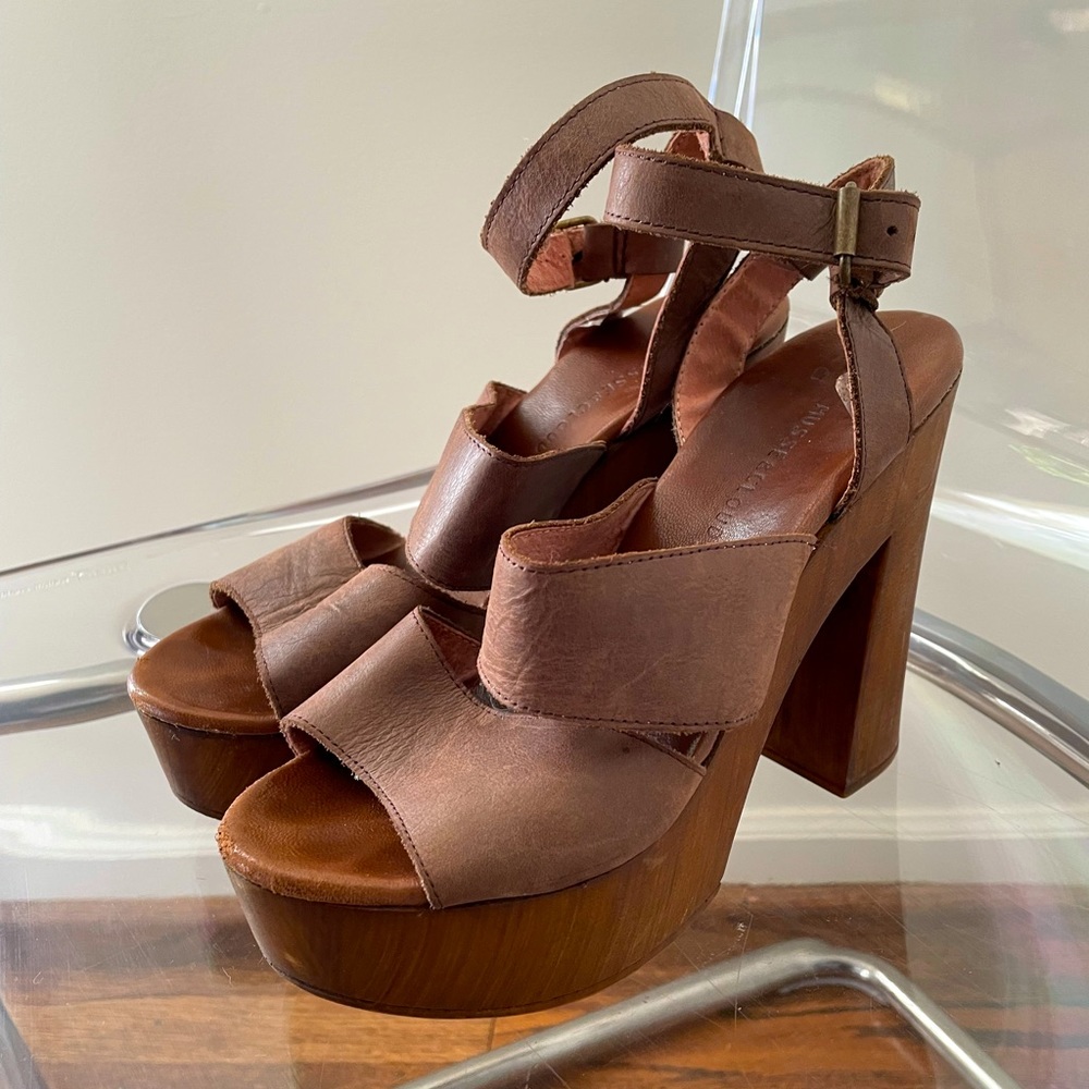 Musse & cloud wooden/leather platform heels size 38/7